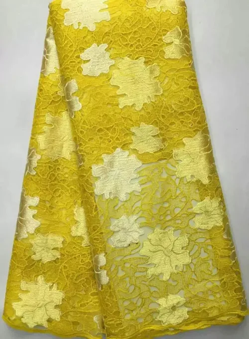 New Arrival 100% Cotton African Guipure Material / Yellow nigeria Cord French Chemical Lace Fabric Swiss Voile High Quality | Дом и сад