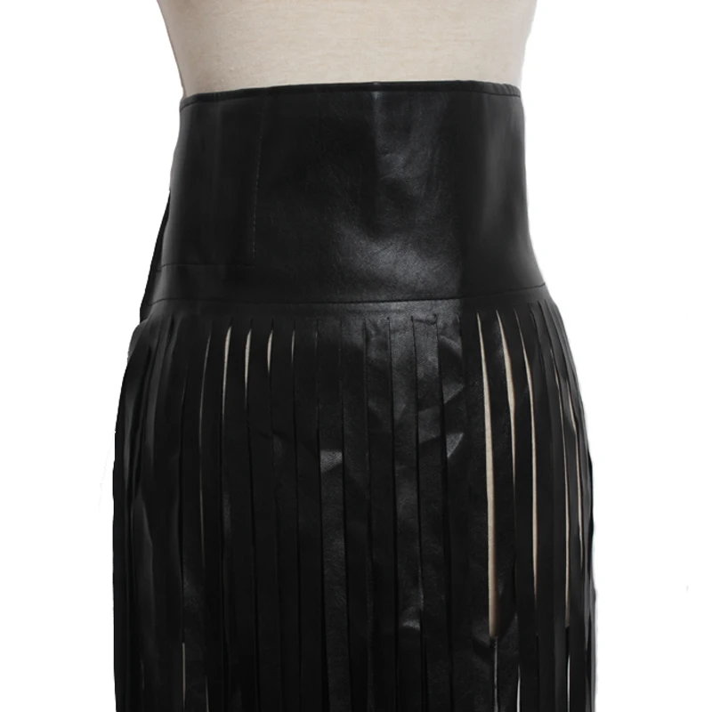 Женский Длинный кожаный ремень с бахромой черный широкий в стиле бохо |