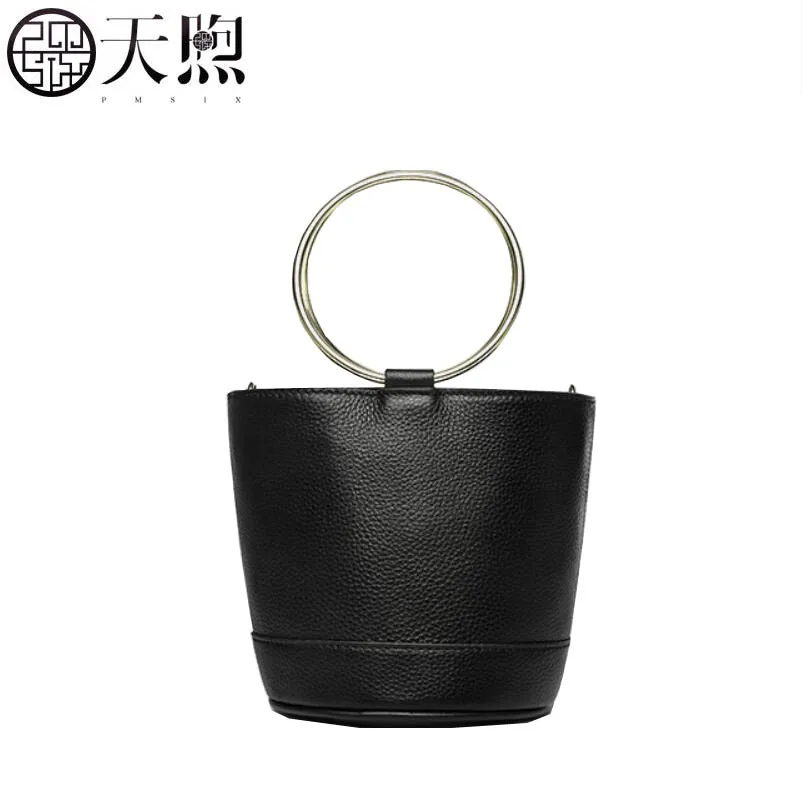 Женская сумка-ведро Pmsix из натуральной воловьей кожи через плечо 2020 | Багаж и