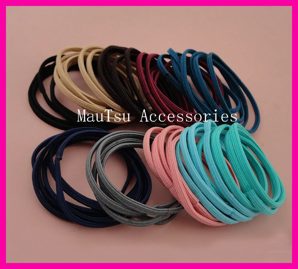 

50PCS 3mm 10colors Assorted Colors Wide flat Elastic Ponytail holders Hair bands with glue connection,nylon hair ties,wholesales