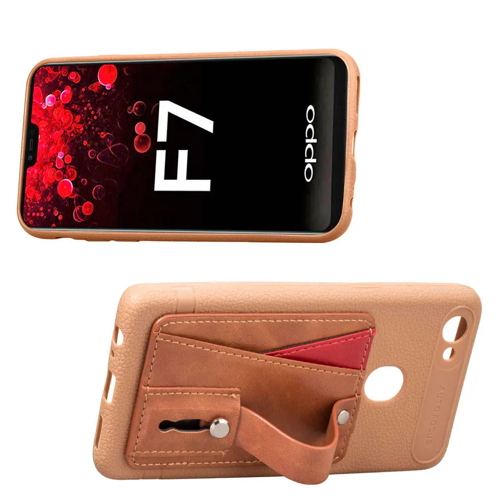 Кожаный чехол подставка для телефона FQYANG OPPO F7 A57 A39 F5 A73 A75 A75S мягкий с рисунком личи