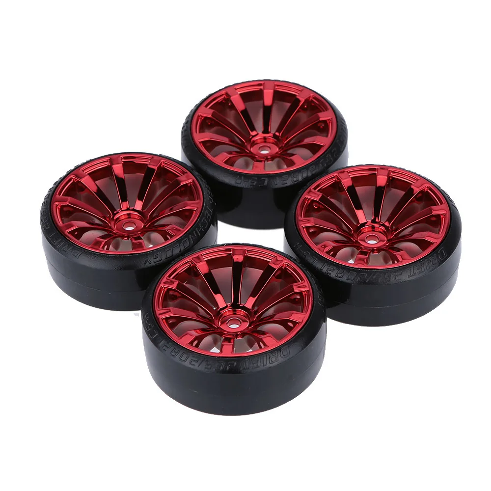 Red Новые 4 шт. 1:10 RC Дрифт автомобильные шины жесткие шины колеса для Traxxas HSP Tamiya HPI Kyosho на дороге Дрифтинг Cas RC части автомобиля - Цвет: Red