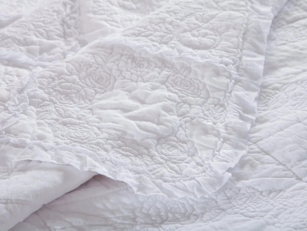 Белое покрывало на кровать комплект из 3 предметов Хлопковое одеяло с вышивкой