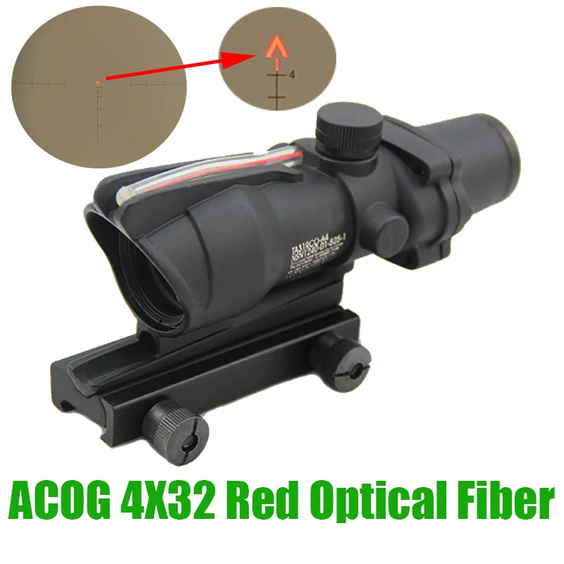 Прицел охотничьей винтовки ACOG 4X32 оптический прицел из волокна с красной точкой и