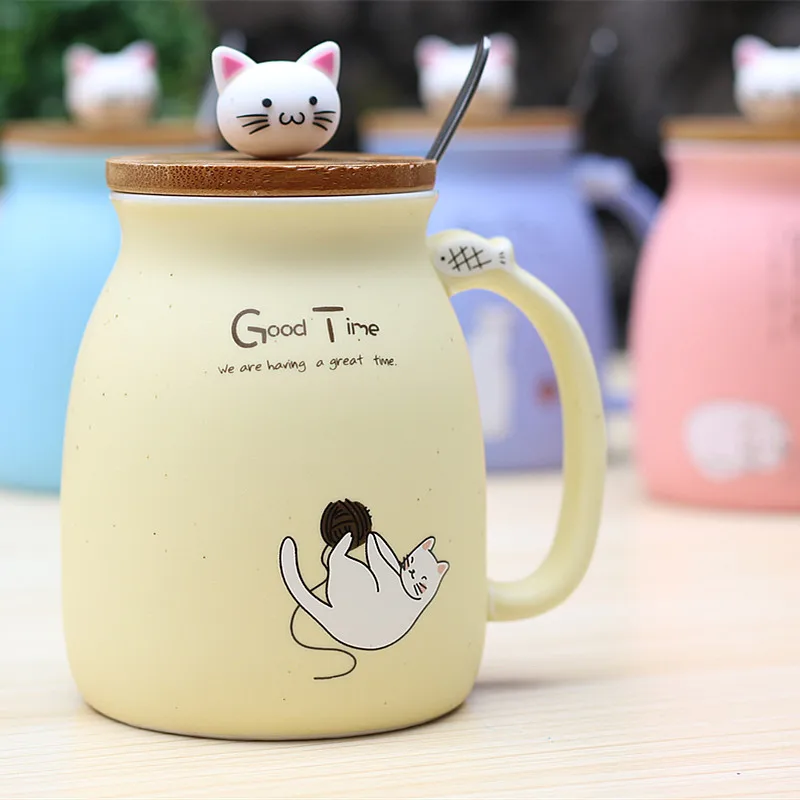 New sesame cat heat-resistant cup color cartoon with lid kitten milk coffee ceramic mug children office gifts | Дом и сад
