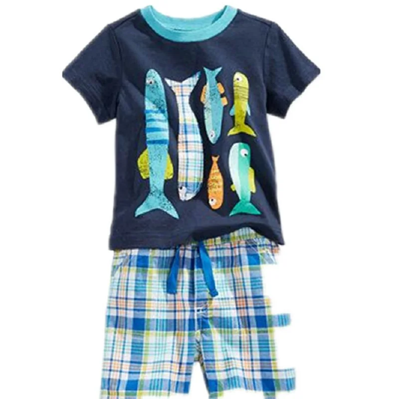 Sea Animal Boy T-Shirt Pant Suits Summer Children 2-Piece Clothes Set Beach Sailor Anchor Kids Outfit Sport Suit 100% Cotton Top |