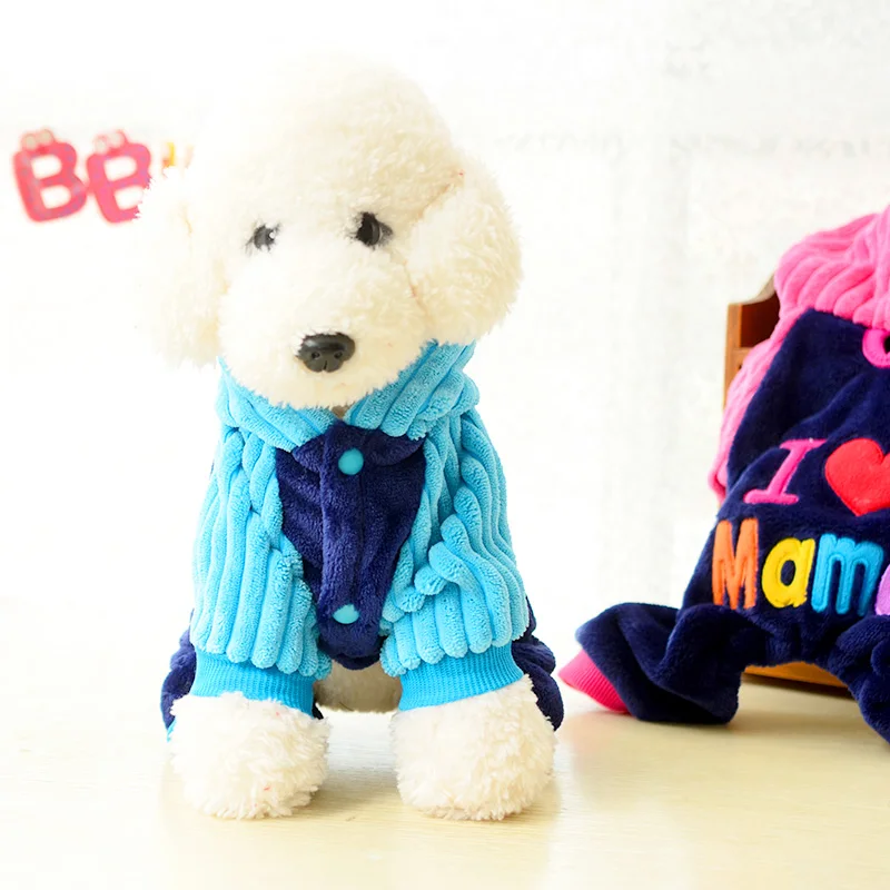 Фланелевый комбинезон для собак розовый синий с надписью Love Papa Mama XXS XS S M L щенков