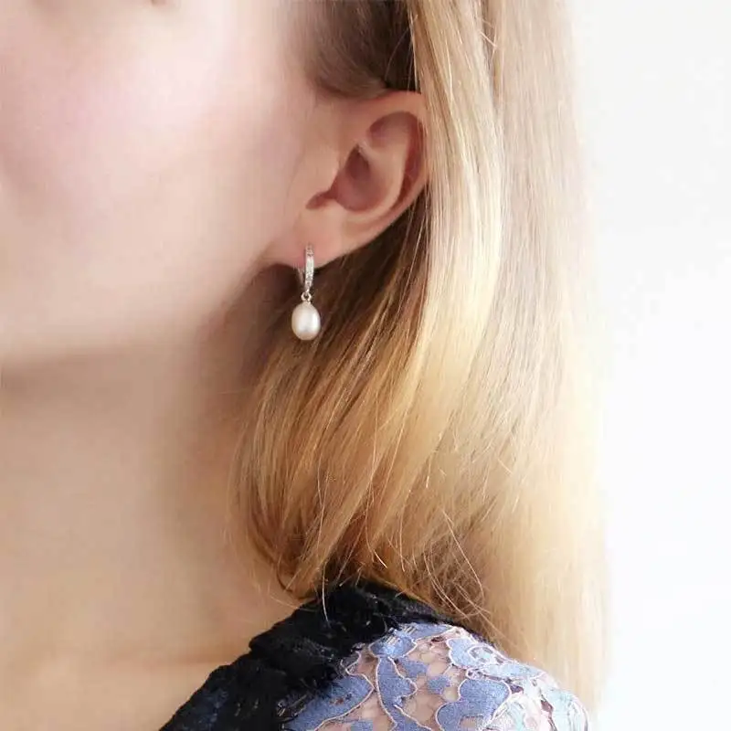 HENGSHENG Подлинная жемчужина Fine Jewelry Серьги натуральным пресноводным жемчугом 2018