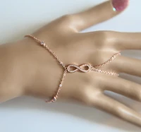 hot brand woman 2017 new rose gold color link chain bezel cz infinity charm hand jewelry fashion bracelet with ring