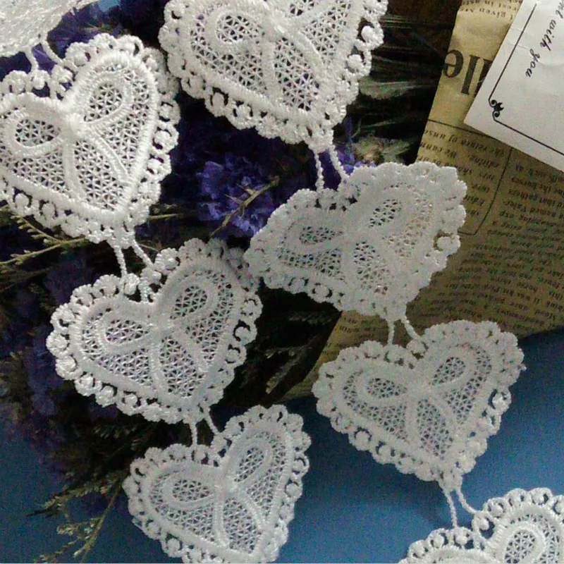10x Сердце 3D 5 5x5 см Хлопок шестигранный цветок вышитый кружевной отделкой