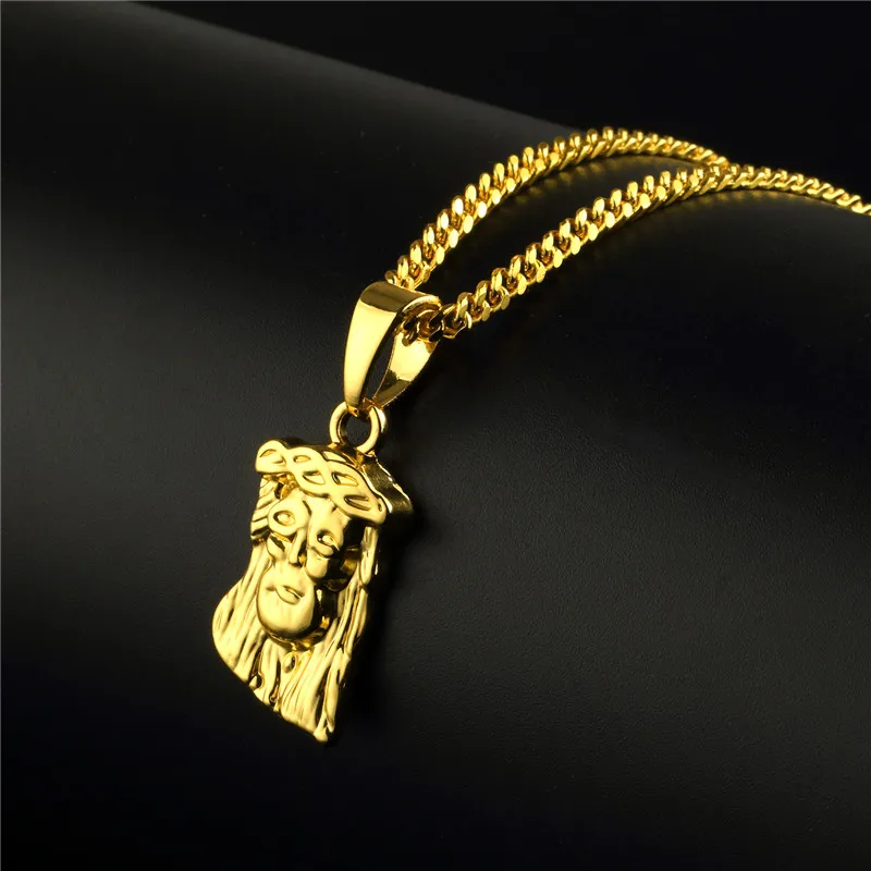 Мужские ожерелья в стиле панк с золотой головой Иисуса микро подвески ювелирные