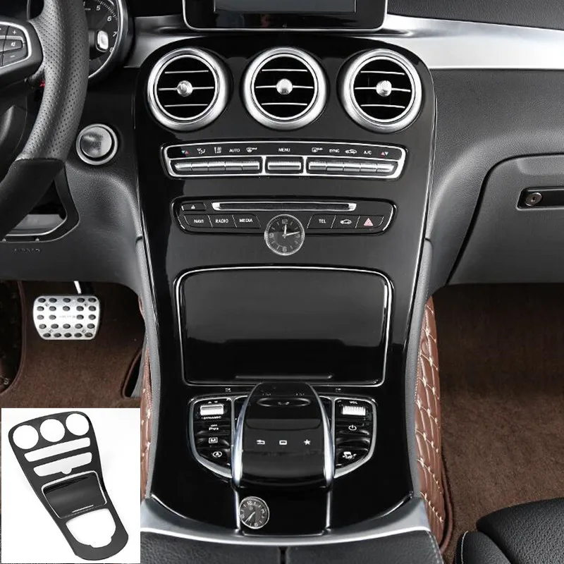 with clock ABS черный центр консоль панель украшения Крышка отделка 2 шт. для Mercedes Benz C Класс W205 GLC X253 стайлинга автомобилей модифицированный - Название цвета: with clock