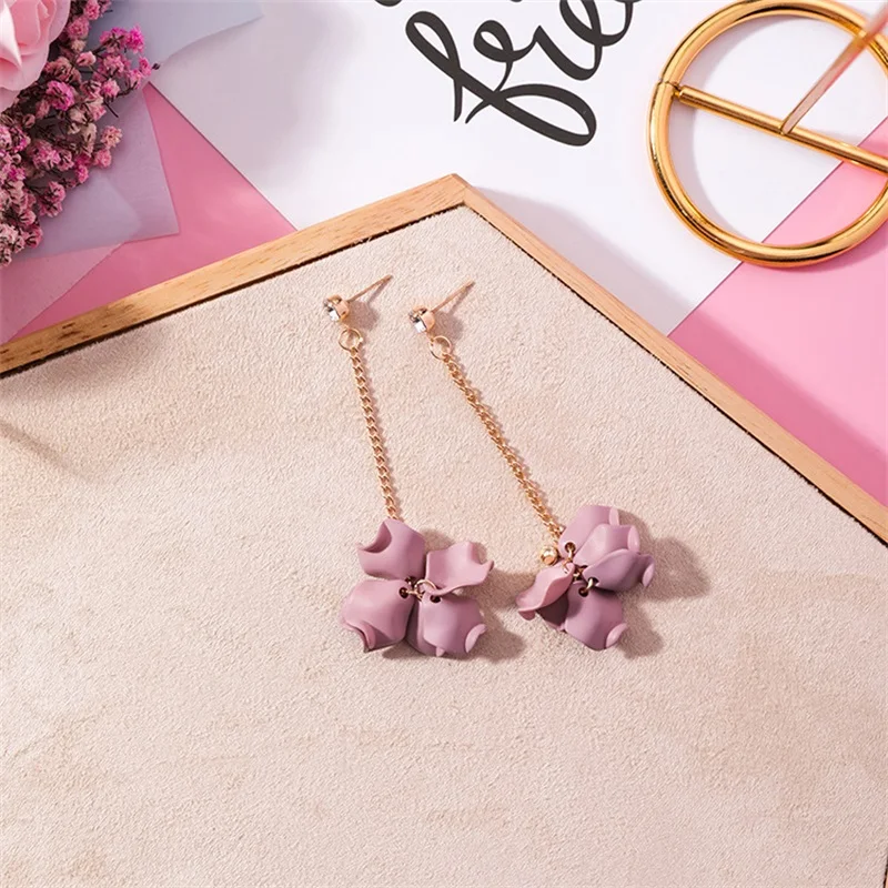 3*Korean Version of the Popular Fashion Purple Petal flower long Earrings Jewelry Girl Simulation Pearl Crystal | Украшения и