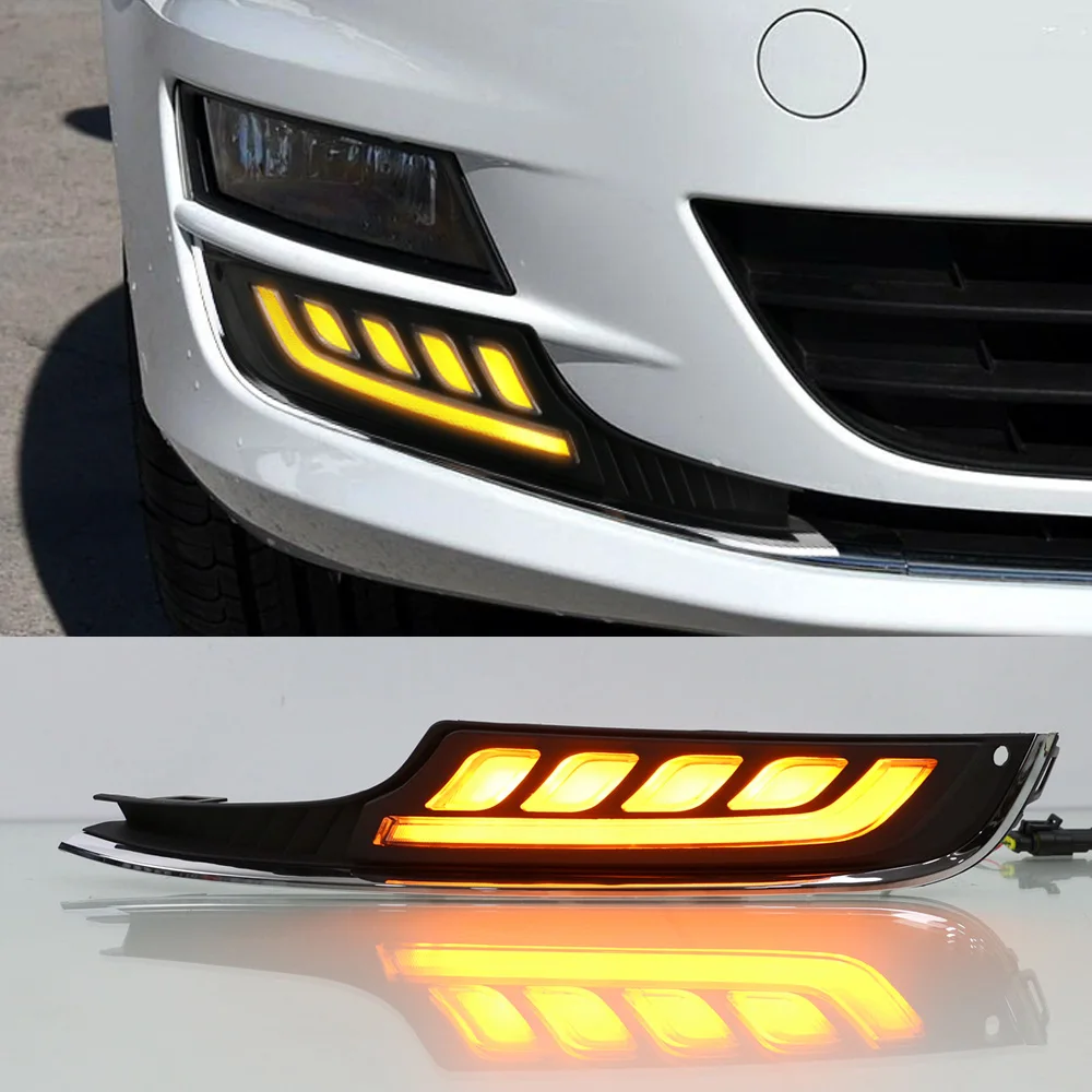 LED DRL Daytime Running Light Fog Lamp 12V Running Lights For VW Golf 7 2013- Car-Styling Yellow Turn Signal Light