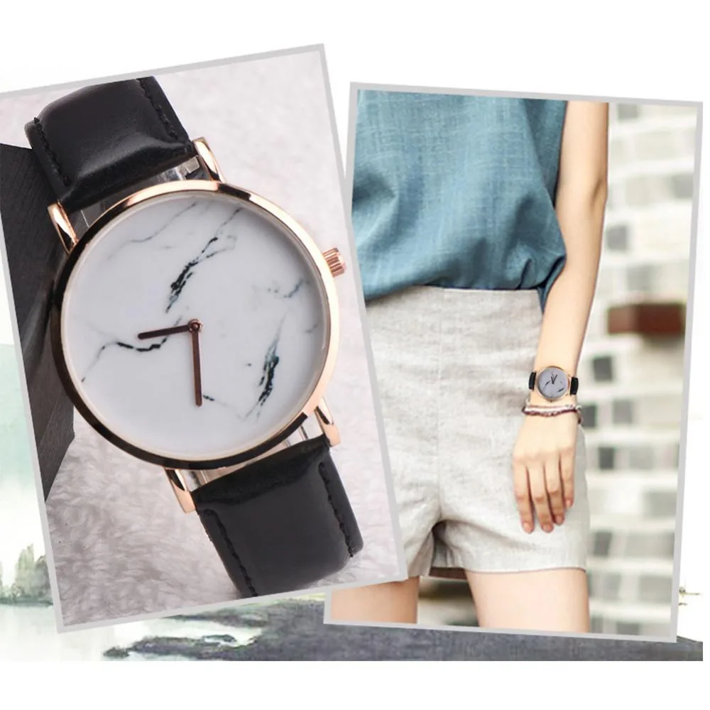 Модные элегантные дамские чернил Часы кожаные женские Мрамор Стиль кварцевые