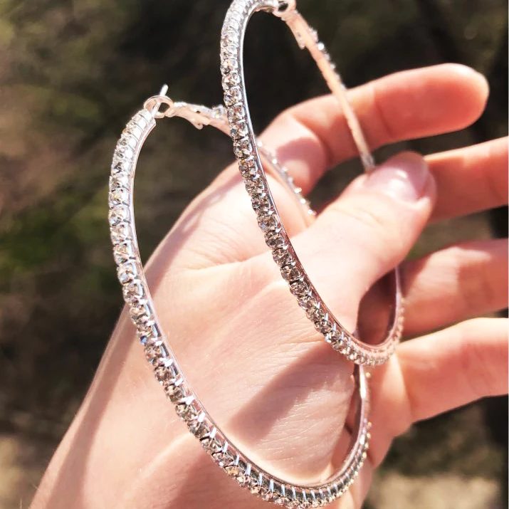 JZTOP большие серьги кольца с кристаллами классические длинные Стразы круглые для