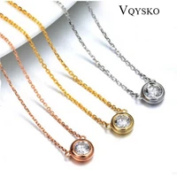 fashion girls chain necklace neck chains round pendant gift jewelry crystal 316l stainless steel necklaces for women accessory