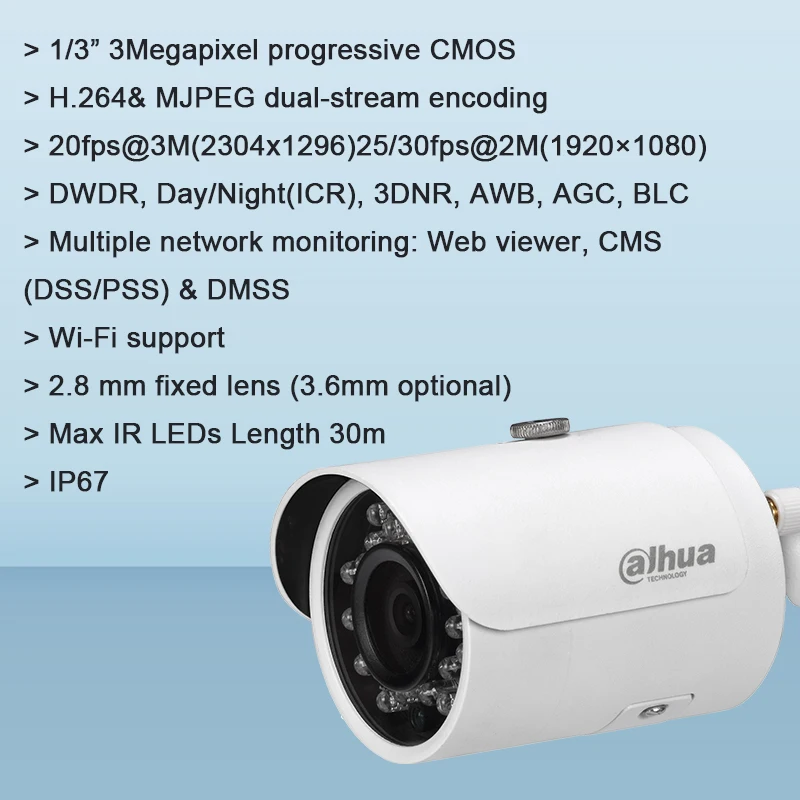 Оригинальная Dahua IPC HFW1320S W Wi Fi сетевая PT камера с 3 мегапиксельной прогрессивной CMOS
