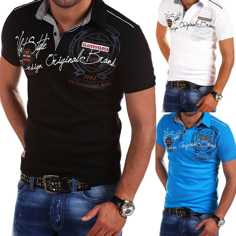 Мужская приталенная рубашка-поло повседневная хлопковая с коротким рукавом лето