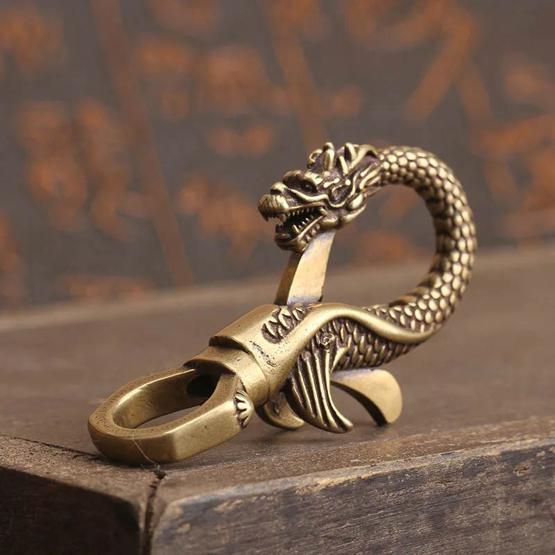 Dragon Head Keychain Подвески для ключей из чистой латуни, подвески для ключей, винтажные медные Подвески, брелоки для мужчин, автомобильные брелоки, Висячие брелоки Orna men t - Цвет: Dragon Head Keychain