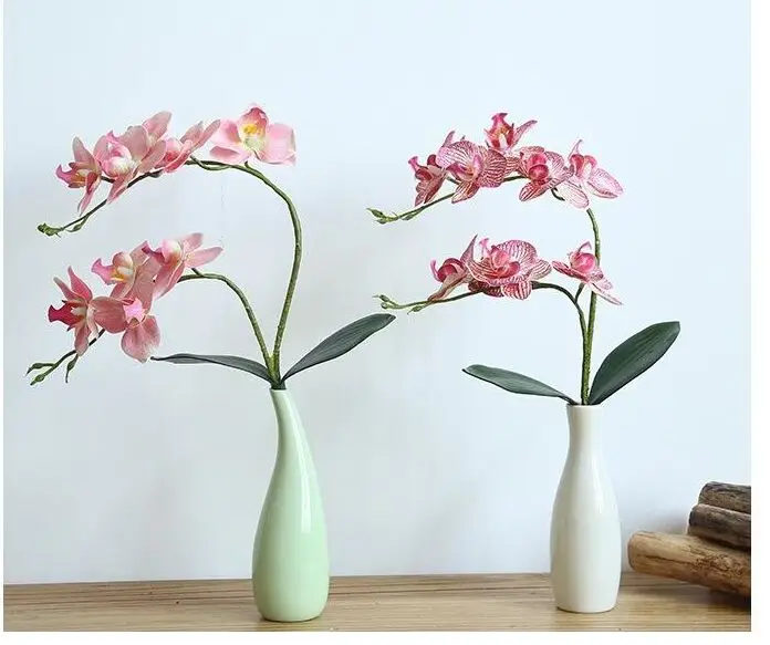 Goede Kunstmatige Orchidee Simulatie Bloem Groene Plant Met Bladeren Voor Thuis Bruiloft Woonkamer Tv Bureau Arrangement Decoratieve