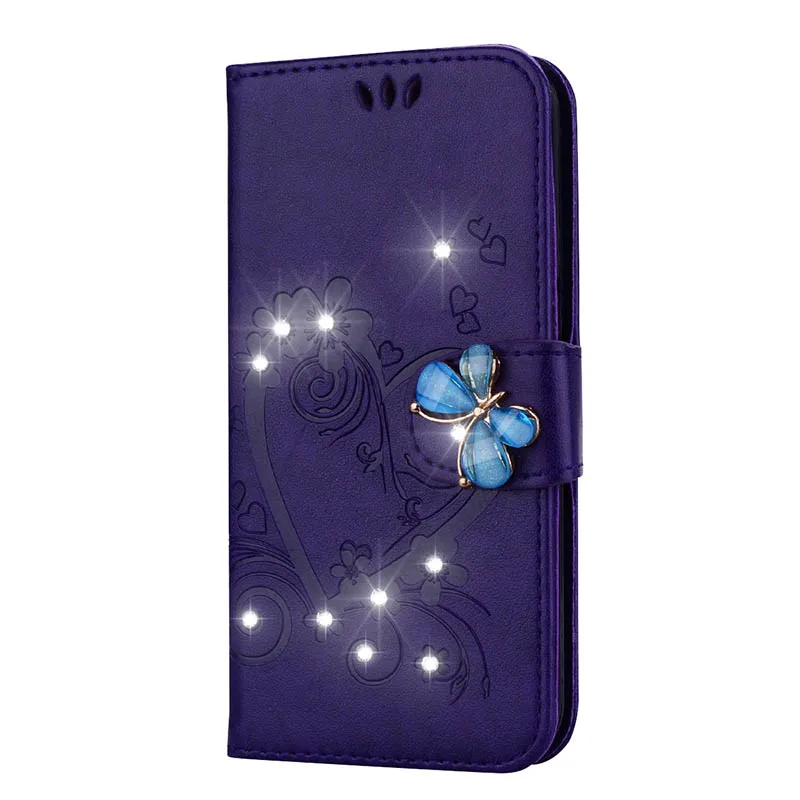 Purple Diamond Стразы блестящий чехол для samsung Galaxy A3 A5 A6 плюс A7 A8 A9 A9s примечание 9 8 5 с бриллиантами и ремешком из натуральной кожи Защитная крышка - Цвет: Purple Diamond