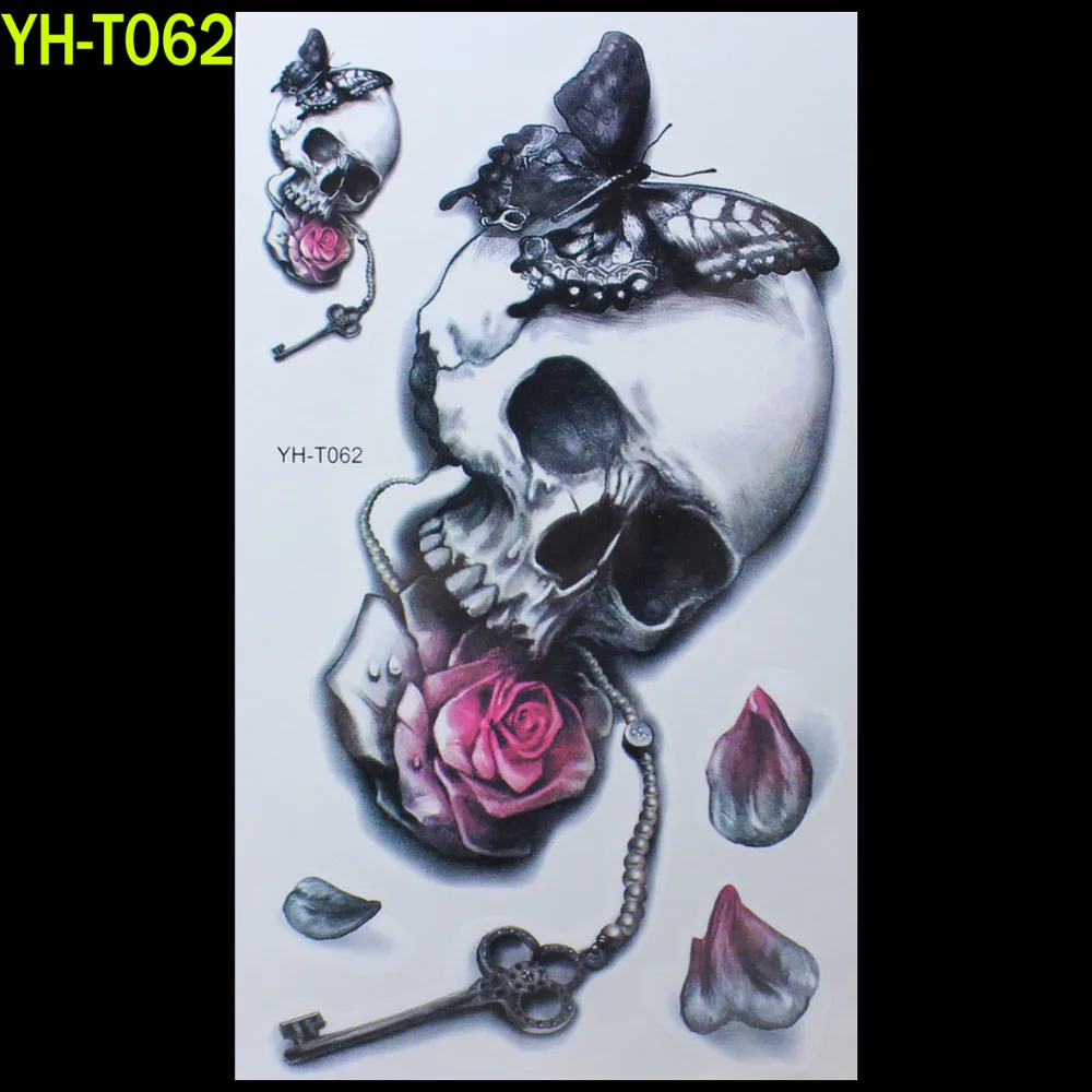 Бабочка роза скелет окрашенные боди арт наклейка браслет тату черная татуировка