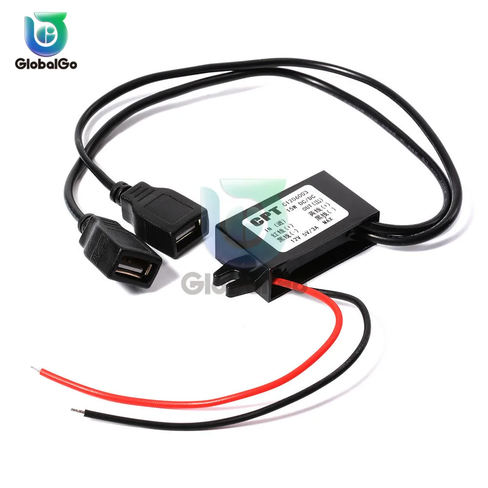 Dc-dc 12 В до 5 В 3A 15 Вт Авто Водонепроницаемый источник питания двойной USB микро-usb; мини USB понижающий мощность Regulator регулятор преобразователя