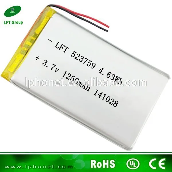 523759 high capacity rechargeable li ion battery 3.7v 1250mah|li-ion 10440 battery|batteries pollutionbattery operated led light |