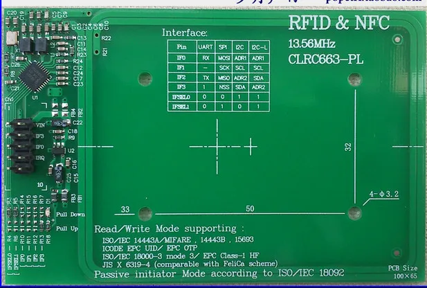 

free shipping CLRC663 module RFID/NFC read and write board distance