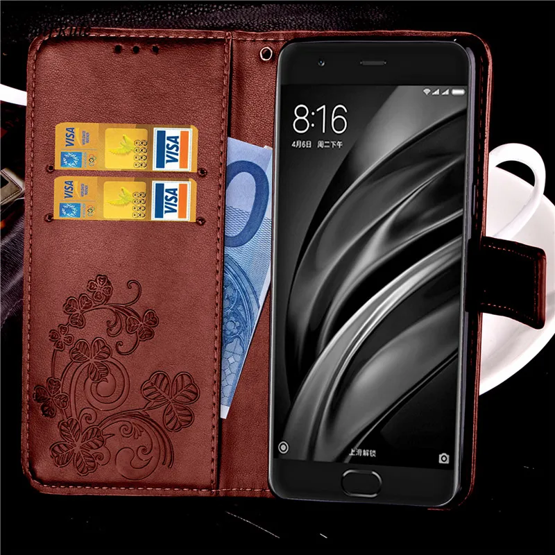Чехол для Xiaomi Mi 6 с откидной крышкой из искусственной кожи отделением карт чехол