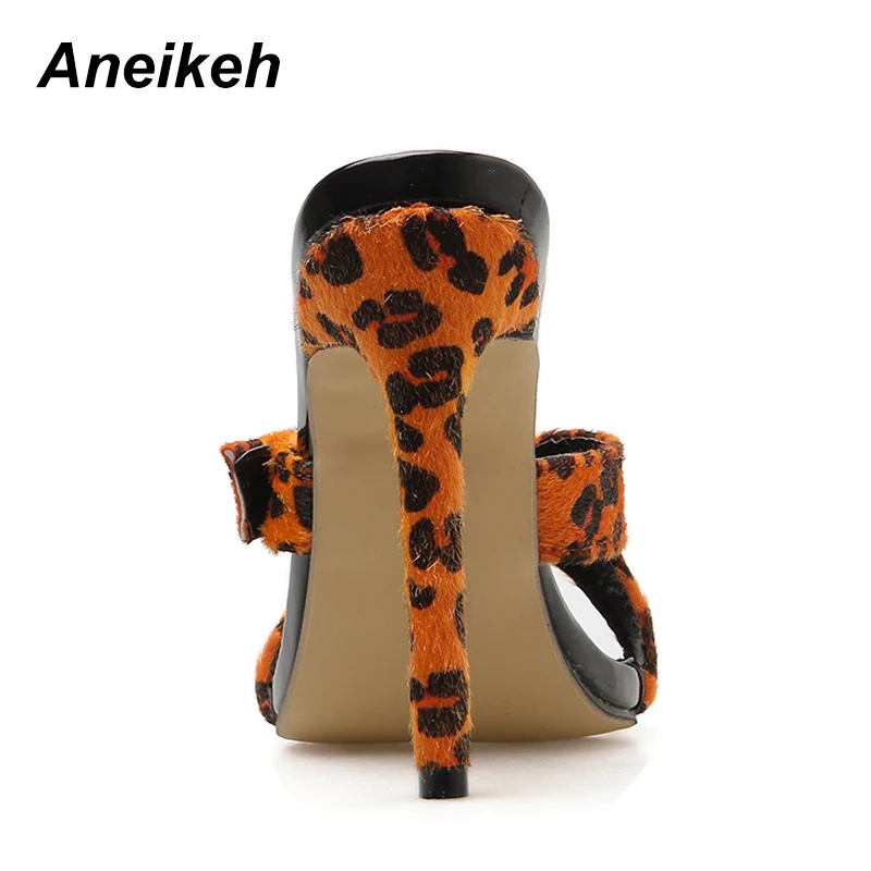 Aneikeh/Новая модная женская обувь; Новинка года; женские босоножки; тапочки с острым носком; туфли-лодочки на высоком каблуке с леопардовым принтом; Размеры 35-40