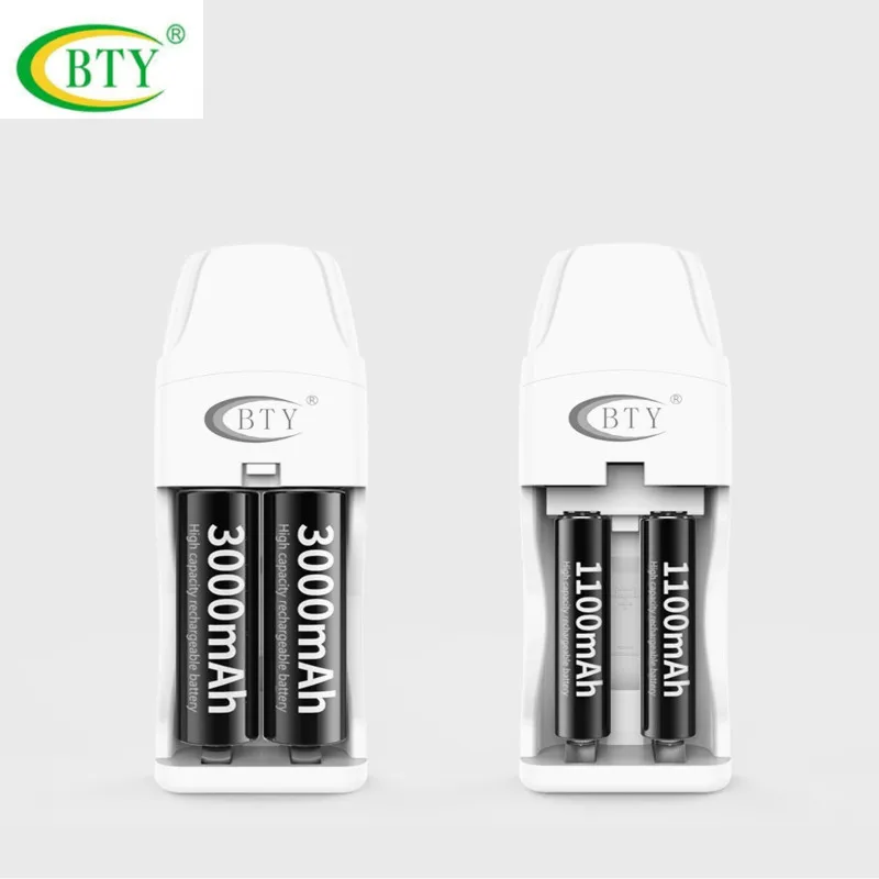 Зарядное устройство BTY с 2 разъемами IC USB 1 В 600 мА AA/AAA никель металл гидрид