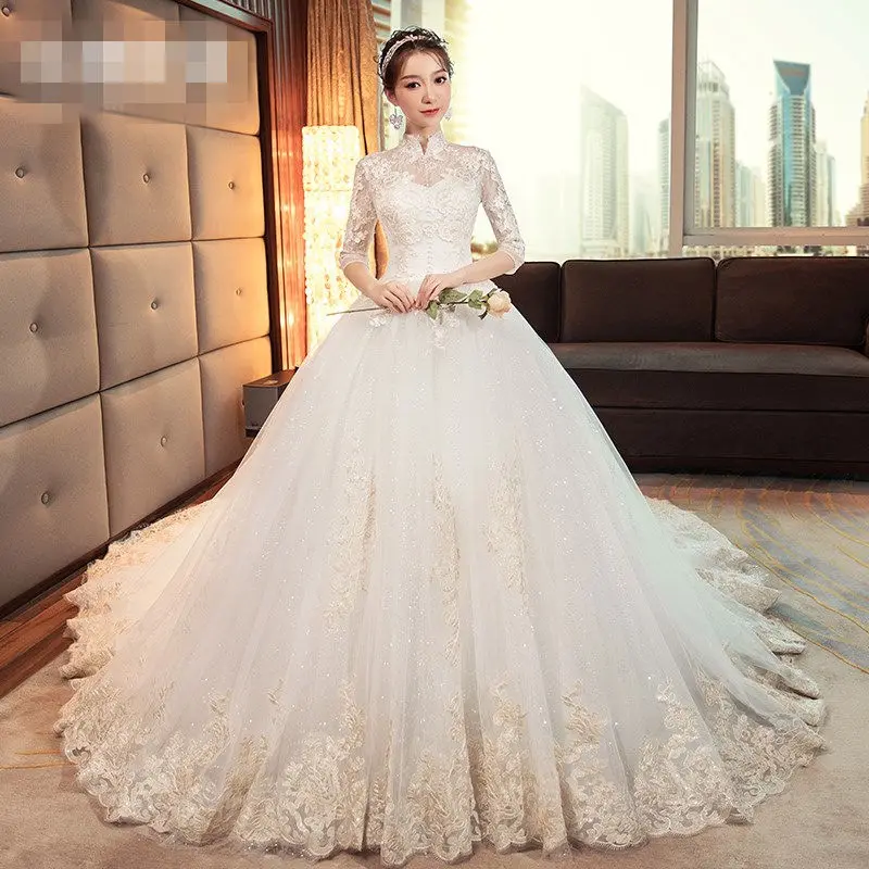 Свадебное длинное платье сексуальное кружевное с длинным шлейфом винтажное