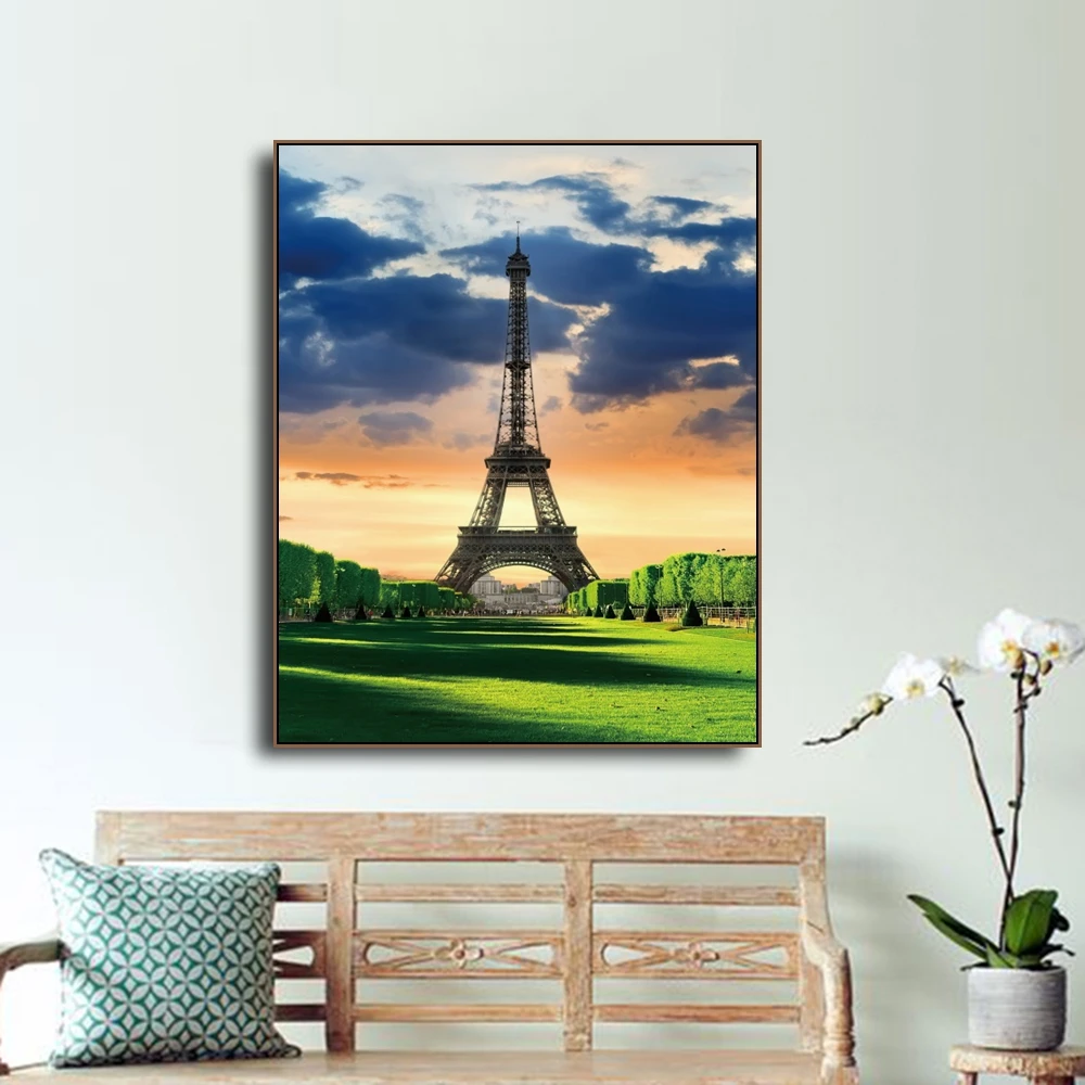 Laeacco Холст Картина с каллиграфией башня Парижа зеленые луга плакаты и