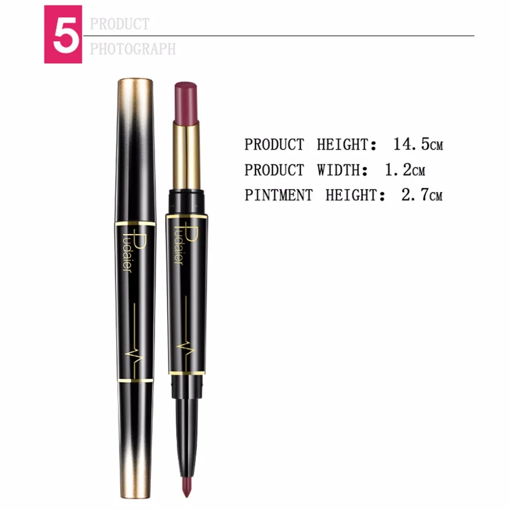 Pudaier Matte Moisturizing Double Heads Lipstick Permanent Waterproof Lip Liner |