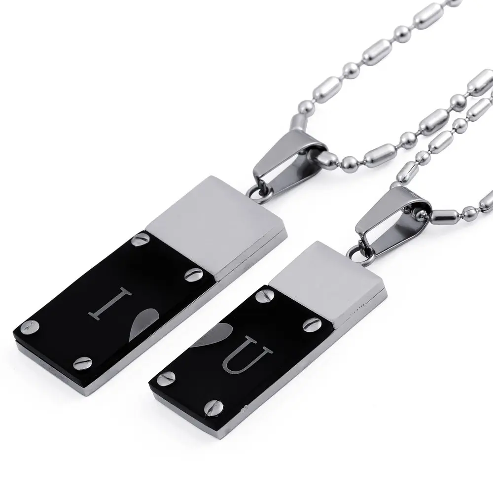 

One pair Pendant Necklace Matching "I Love You" Two Tone Stainless Steel Pendant Dog Tag Necklaces Set for Couple