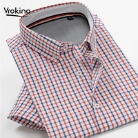 2021summer new 7xl 8xl 9xl 10xl mens business casual plaid short sleeve shirt classic mens cotton blend loose shirt