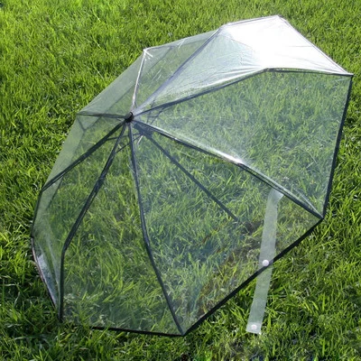 Transparent Umbrella Plastic PVC POE sunny rainy creative umbrella three folding Дом и сад