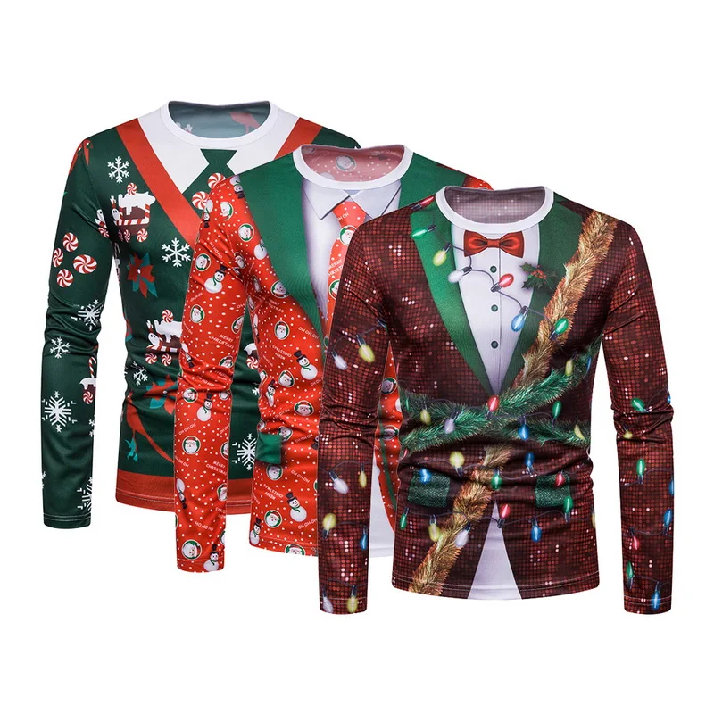 2020 и изображением новогодней елки Для мужчин футболка с длинными рукавами