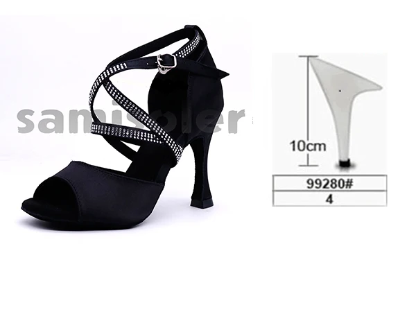 Black heel 10cm Женская обувь для бальных танцев в атласном стиле; черные вечерние туфли для латинских танцев; черные женские туфли для латинских танцев - Цвет: Black heel 10cm