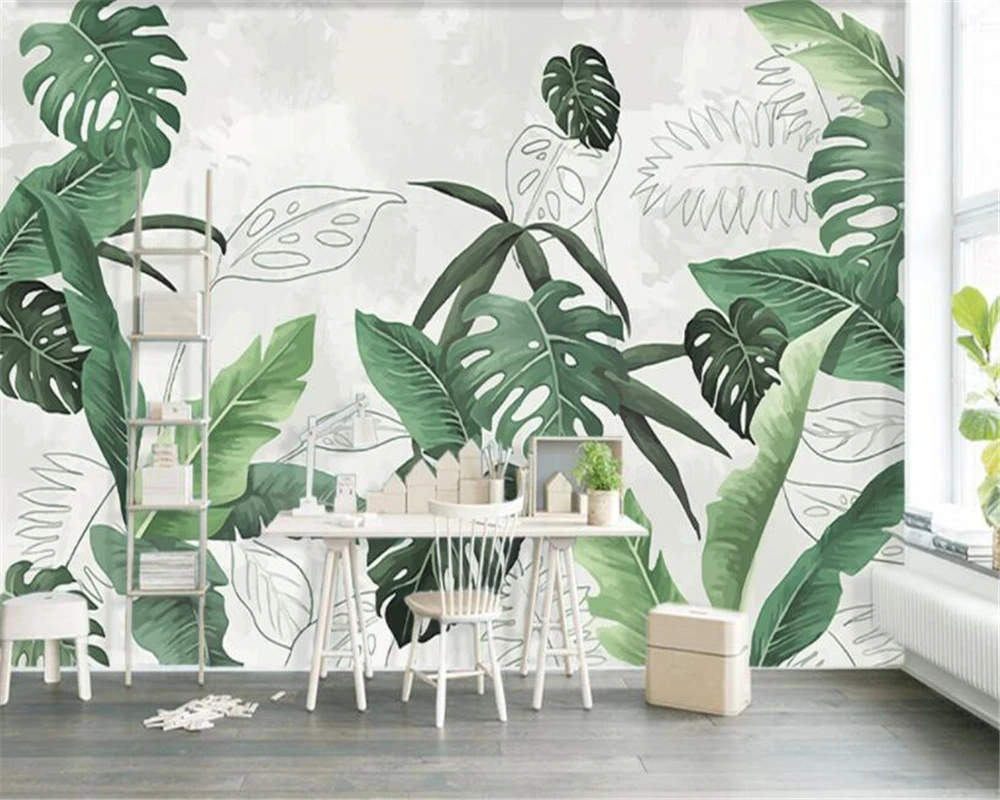 

beibehang Custom wallpaper mural retro fresh palm banana leaves living room TV background wall 3d wallpaper papel de parede