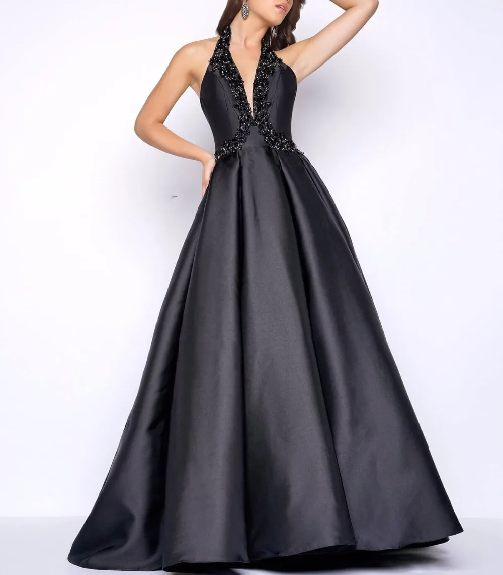 Одеяние Де Бал Длинные Черный Пром Платья 2017 Сексуальных Backless Кружева Вечер Dress
