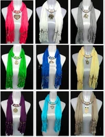 2018 Wholesale - MIXED design necklace scarves with alloy pendant womens fashion ployester scarf mixed colors 05