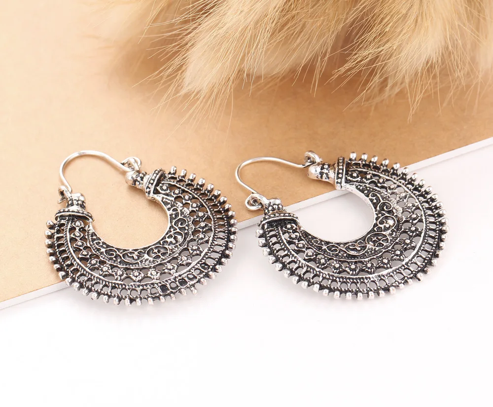 Этнические Винтажные серьги-подвески полые металлические большие серьги в стиле