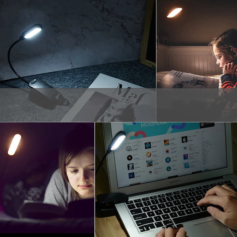 Black Night LED Flexible Rechargeable Clip Lamp Book Light Eye Protection Reading Ligh Student Bed USB New | Лампы и освещение