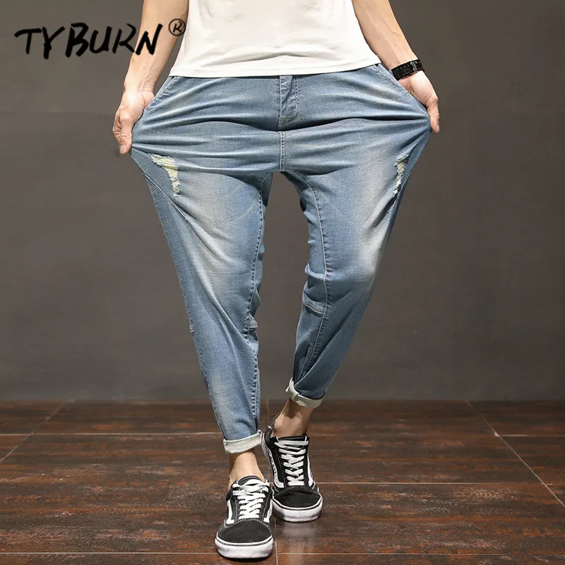 TYBURN 2019 Новый Для мужчин модные цвет: черный синий джинсы Повседневное стрейч