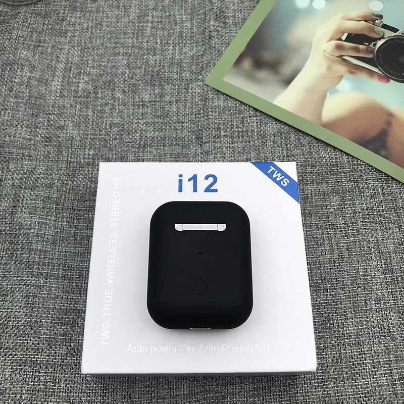 i12 black Прямая, Мини наушники i12 TWS Bluetooth 5,0, спортивные беспроводные наушники, сенсорные наушники, магнитная зарядная коробка, PK i10 i11 - Цвет: i12 black