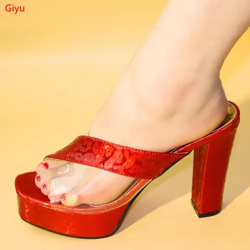 

doershow New Arrival RED Color Italian Ladies Sexy High Heels Women Pumps Rhinestones Ladies Pumps African Sandal Shoe HGF1-15