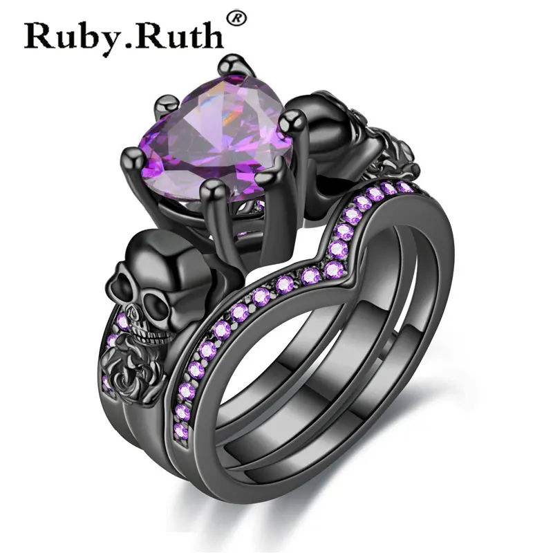 

Женские обручальные кольца в готическом стиле для женщин и девушек, ювелирные украшения с красным сердцем и кристаллами фианита в виде Розы...